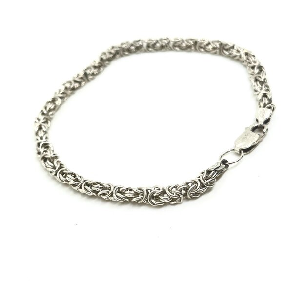 VINTAGE ITALY 925 Solid Sterling Silver Byzantine Link Bracelet Dainty Classic - Picture 5 of 12